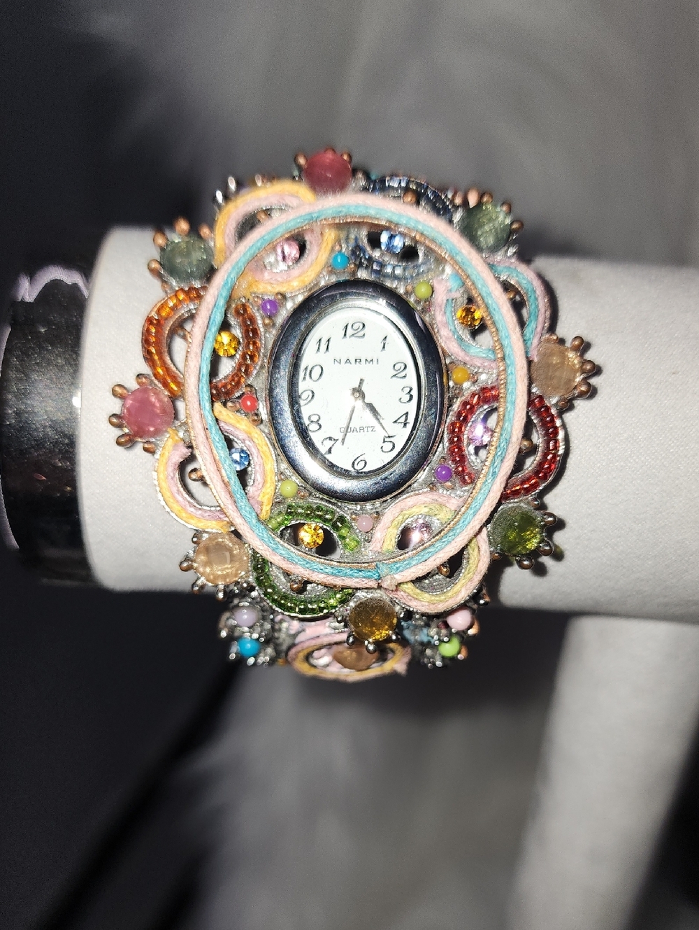 Narmi Colorful Beaded Floral Bracelet Watch - Multicolor, Needs Battery